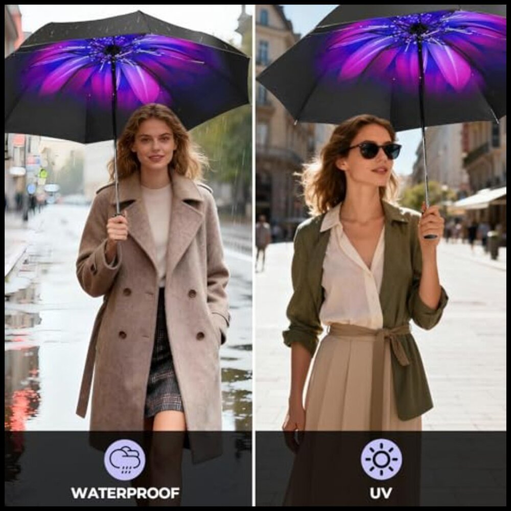 Compact Travel Umbrella Automatic Windproof 44" C… - image 5